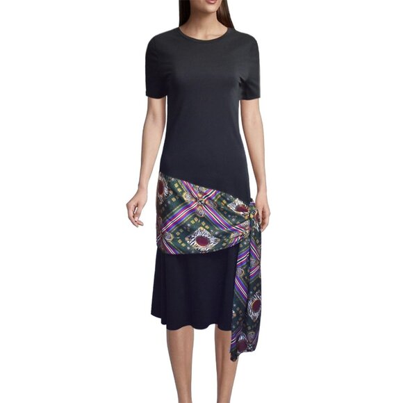 Zara Dresses & Skirts - Zara Women’s Dress Black Knit Shirtdress Silk Hip Scarf Short Sleeve Size S